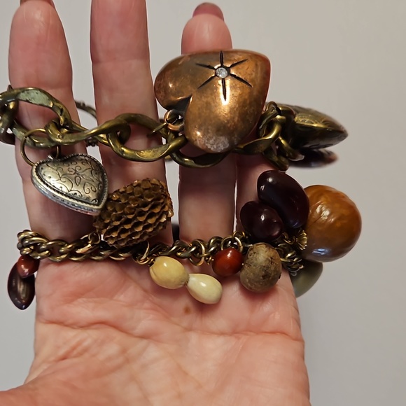 2  loaded charm bracelets vintage and new nature themed hearts earth tones - Picture 8 of 8